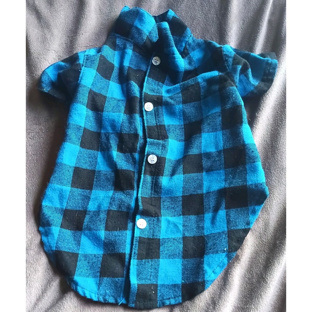 Dog Flannel Shirt Blue Black Buffalo Plaid Button Up Size M Pet Apparel